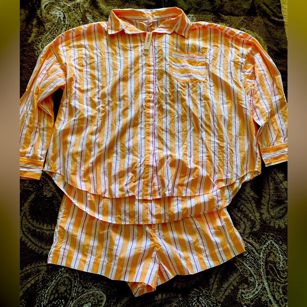Victoria's Secret Orange and White Striped Pajama Set